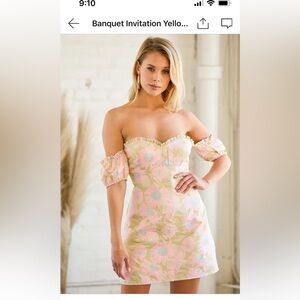 Lulus Banquet Invitation Yellow Jacquard Dress